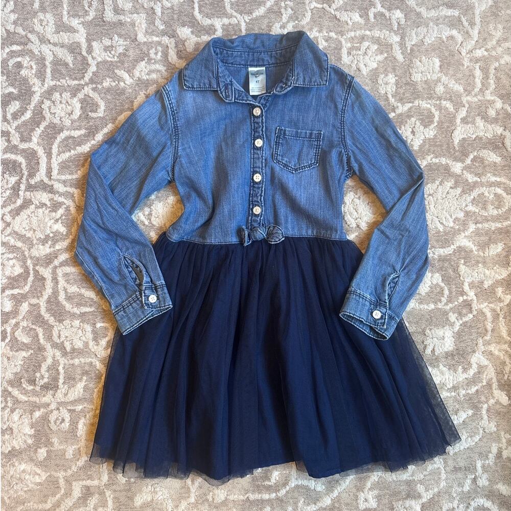 OshKosh B'gosh blue denim button up tutu bottom shirt dress SIZE 4T‎
